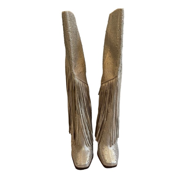 NWOT Jessica Simpson Gold Asire2 Rhinestone Embellished Fringe Boots, Sz… - Picture 9 of 14
